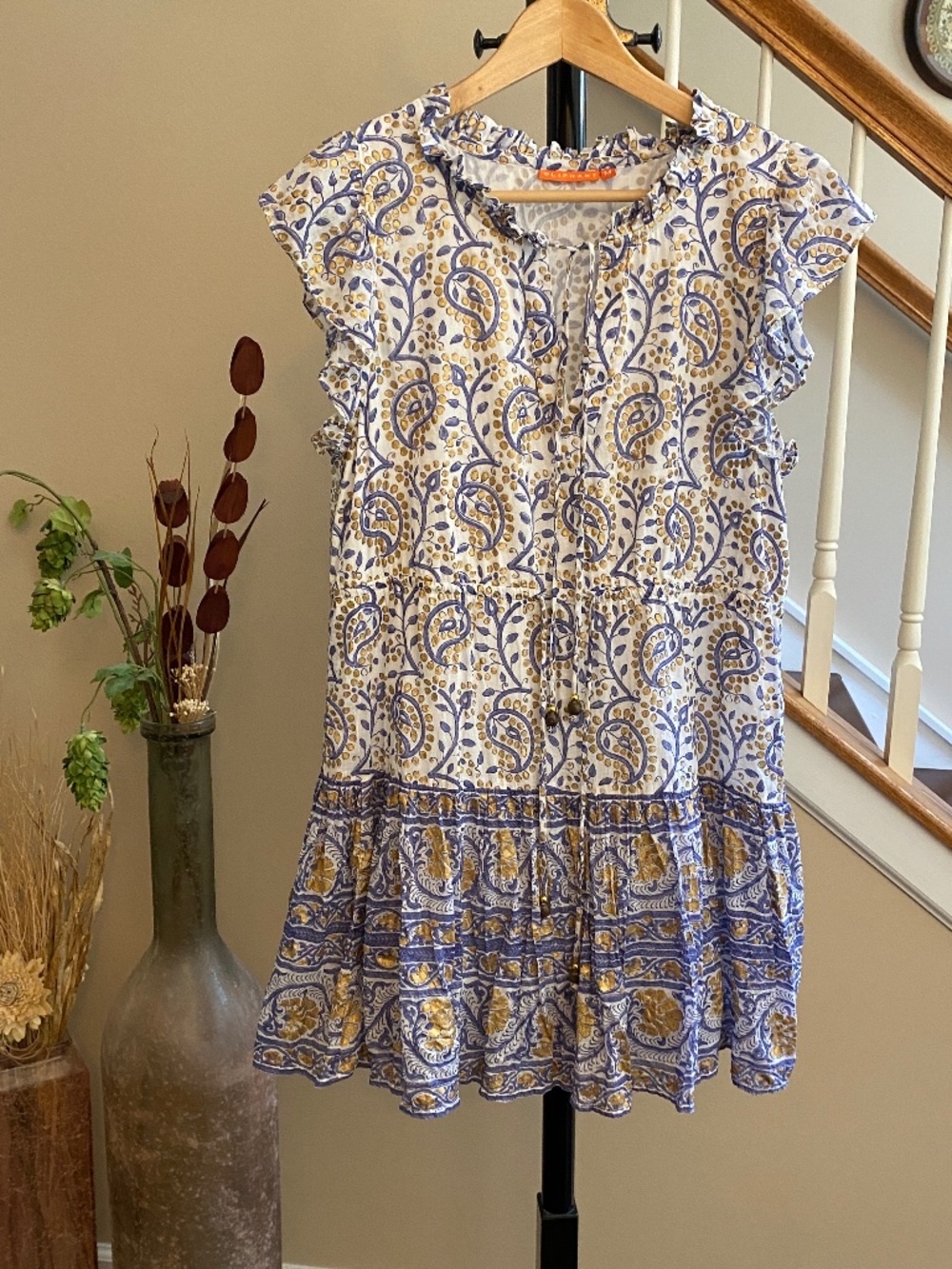 Oliphant Tiered Ruffle Paisley Mini Dress Size Medium - Picture 5 of 16